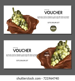 Gift voucher. Vector. Grapes in chocolate.