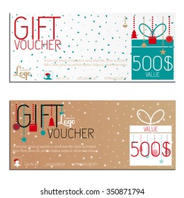 Gift voucher. Vector, illustration. Card template. Happy New Year and Merry Christmas