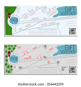 Gift voucher. Vector, illustration. Card template. Map