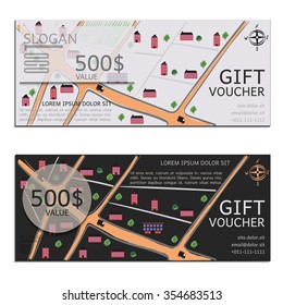 Gift voucher. Vector, illustration. Card template. Map