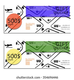 Gift voucher. Vector, illustration. Card template. Map