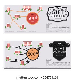 Gift voucher. Vector, illustration. Card template.  Map