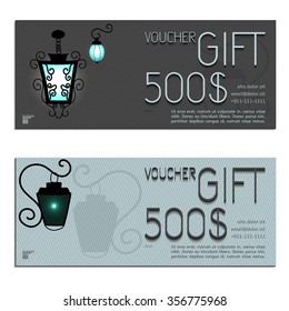Gift voucher. Vector, illustration. Card template. Lamp