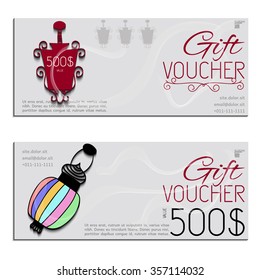 Gift voucher. Vector, illustration. Card template. Lamp