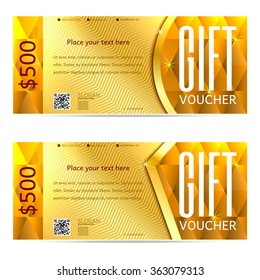 Gift voucher. Vector, illustration. Card template. Gold