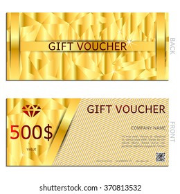 Gift voucher. Vector, illustration. Card template. Gold
