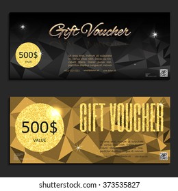 Gift voucher. Vector, illustration. Card template. Gold