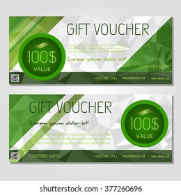 Gift voucher. Vector, illustration. Card template. Green