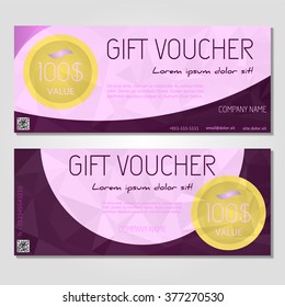 Gift voucher. Vector, illustration. Card template. Pink