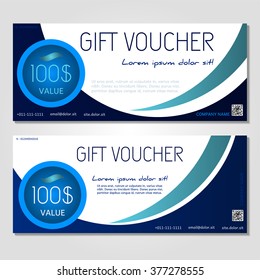 Gift Voucher. Vector, Illustration. Card Template. Blue.