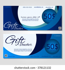 Gift voucher. Vector, illustration. Card template. blue