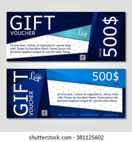 Gift voucher. Vector, illustration. Card template. Blue