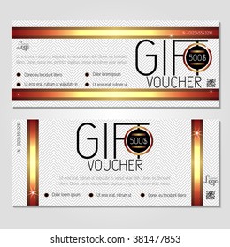 Gift voucher. Vector, illustration. Card template. Gold