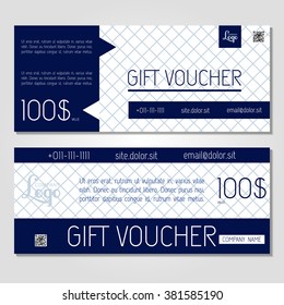 Gift voucher. Vector, illustration. Card template. Blue
