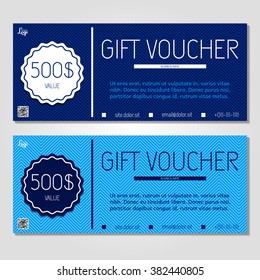 Gift voucher. Vector, illustration. Card template. Blue
