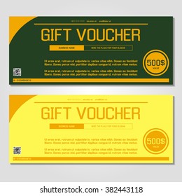 Gift voucher. Vector, illustration. Card template. Green, yellow