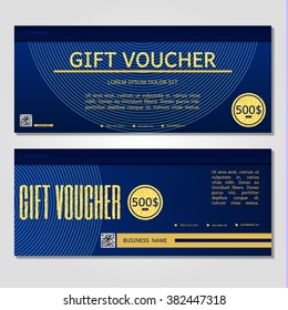 Gift voucher. Vector, illustration. Card template. Blue