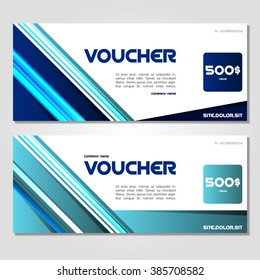 Gift voucher. Vector, illustration. Card template. Blue.