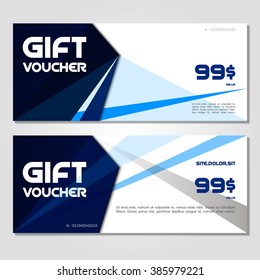 Gift voucher. Vector, illustration. Card template. Blue.