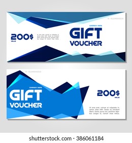 Gift voucher. Vector, illustration. Card template. Blue.