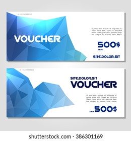 Gift voucher. Vector, illustration. Card template. Blue.