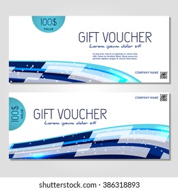 Gift voucher. Vector, illustration. Card template. Blue.