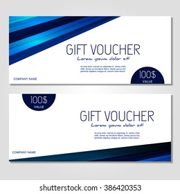 Gift Voucher. Vector, Illustration. Card Template. Blue.