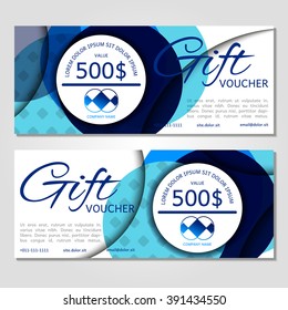 Gift voucher. Vector, illustration. Card template. Blue.