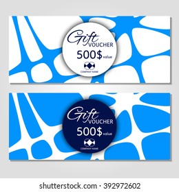 Gift voucher. Vector, illustration. Card template. Blue.