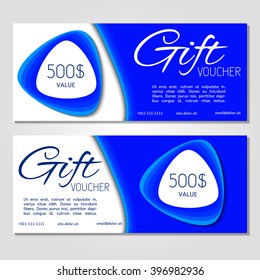 Gift voucher. Vector, illustration. Card template. Blue.