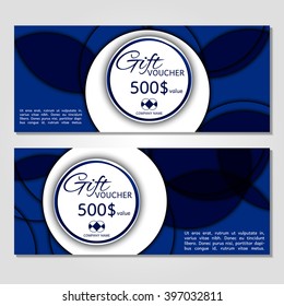 Gift voucher. Vector, illustration. Card template. Blue.