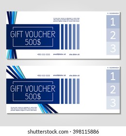 Gift voucher. Vector, illustration. Card template. Blue.