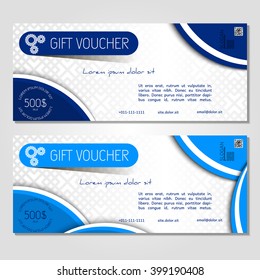 Gift voucher. Vector, illustration. Card template. Blue