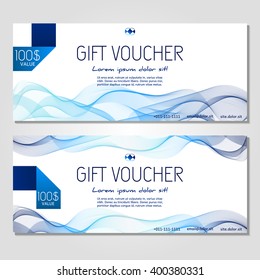 Gift Voucher. Vector, Illustration. Card Template.Blue