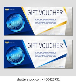 Gift voucher. Vector, illustration. Card template. Blue