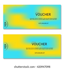 Gift voucher. Vector, illustration. Card template. Yellow and blue blurred background.