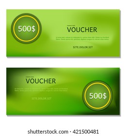 Gift voucher. Vector, illustration. Card template. Green