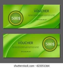 Gift voucher. Vector, illustration. Card template. Green