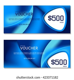 Gift voucher. Vector, illustration. Card template. Blue