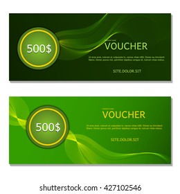 Gift voucher. Vector, illustration. Card template. Green.