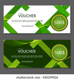 Gift voucher. Vector, illustration. Card template. Green