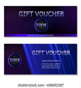 Gift voucher. Vector, illustration. Card template. Blue.