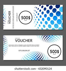 Gift voucher. Vector, illustration. Card template. Blue