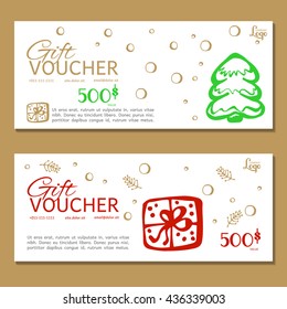 Gift voucher. Vector, illustration. Card template.  Happy New Year and Merry Christmas