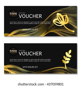 Gift voucher. Vector, illustration. Card template. Gold