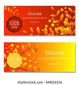 Gift voucher. Vector, illustration. Card template. Autumn background.