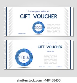 Gift voucher. Vector, illustration. Card template. Blue.