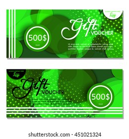 Gift voucher. Vector, illustration. Card template. Green