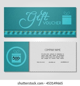 Gift voucher. Vector, illustration. Card template. Blue jeans.