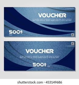 Gift voucher. Vector, illustration. Card template. Blue jeans.